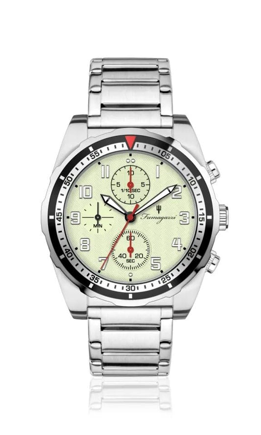 Generico FU189 Orologio da Polso Fumagazzi - Er Cavaliere Neon, ø 40 mm, Cinturino Acciaio Spazzolato, Movimento Cronografo al Quarzo, Water Resistant 5 atm