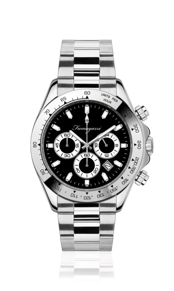 Generico FU013 Orologio da Polso Fumagazzi - NeroTaaaK, ø 39 mm, Cinturino Acciaio Solido Lucido, Movimento Cronografo, Water Resistant 5 atm