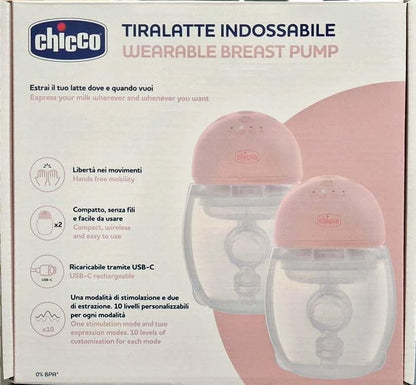 Chicco | Tiralatte indossabile Doppio Senza Fili Ricaricabile Tramite USB-C | Estrae Latte Senza l'uso delle Mani