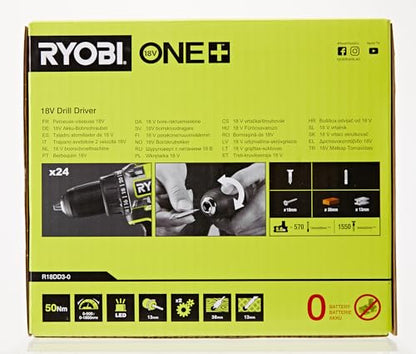 Ryobi R18DD3 – 0 Trapano Avvitatore a Batteria 18V ONE+, Batteria non Inclusa, con Luce LED, 2 Velocità, per Legno e Metallo