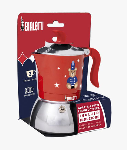Bialetti Fiammetta Induction Orsetto Natale 2025, Moka in Alluminio, con Base in Acciaio, Adatta ai Piani ad Induzione Caffettiera Rossa, Edizione Speciale Joyful Memories
