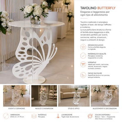 Carpe Diem Shop Alzata Butterfly, Tavolino in Plexiglass, Design a Farfalla, Bianco, Made in Italy, per Showroom ed Eventi, Wedding e Allestimenti