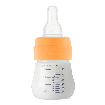 CHICCO Microbiberon Graduato da 60 ml, per Piccole Quantità di Latte o Altri Liquidi, Con Tettarella in Morbido Silicone Inodore e Insapore, Riduce Rigurgiti e Singhiozzi, 60 ml, 0 Mesi+, Arancione