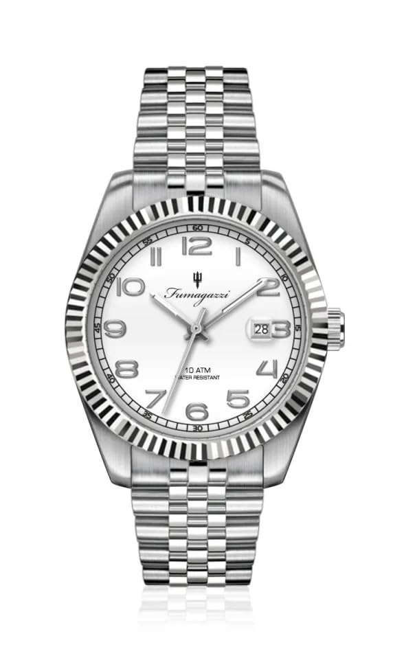 Generico FU018 Orologio da Polso Fumagazzi - BiancoLopo numeri arabi, ø 40 mm, Cinturino Acciaio Solido Lucido, Movimento Automatico, Water Resistant 10 atm