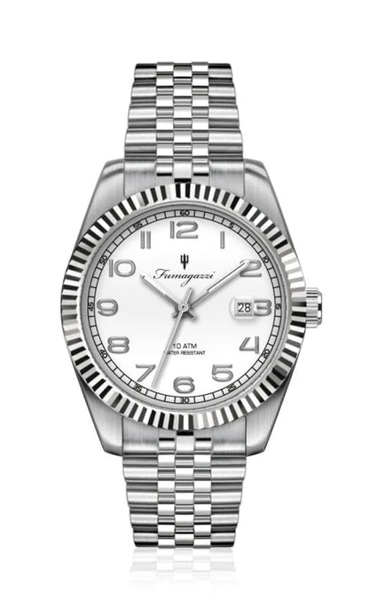 Generico FU018 Orologio da Polso Fumagazzi - BiancoLopo numeri arabi, ø 40 mm, Cinturino Acciaio Solido Lucido, Movimento Automatico, Water Resistant 10 atm