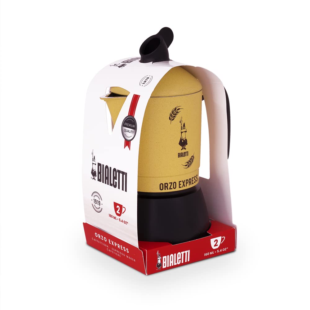 Bialetti Caffettiera Orzo Express, 2 Tazze, Pensata per preparare un Orzo Espresso, Non adatta a induzione, Giallo