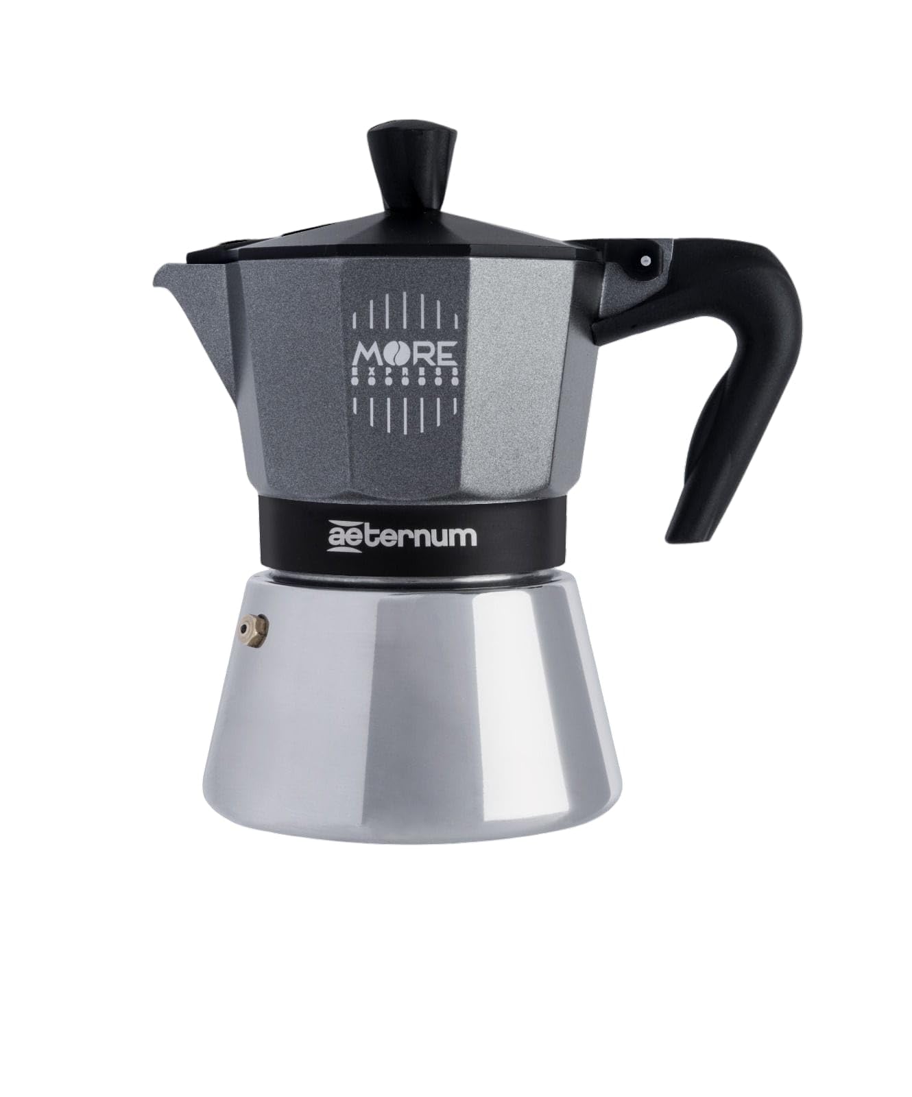 Aeternum, More Espresso Induction, Caffettiera 3 Tazze, Adatta all'Induzione, Alluminio e Acciaio Inox, Grigio e Nero