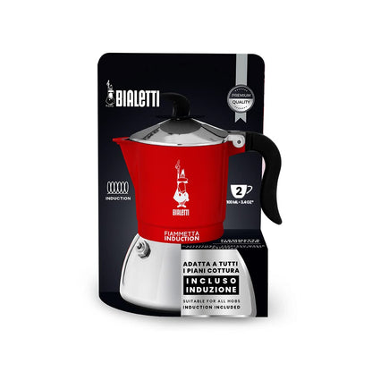 Bialetti Fiammetta Induction Caffettiera, Aluminium, Steel, Rosso, 2 Tazze