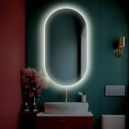 DIVINA HOME Specchio da Bagno Ovale retroilluminato Reversibile Olivia LED 50x90 Made in Italy