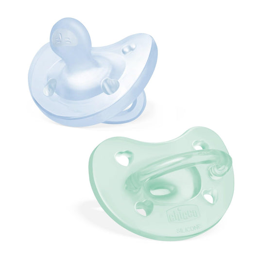 Chicco PhysioForma Ciuccio in Silicone 2-6 Mesi, 2 Pezzi, Set Gommottini 2-6 Mesi, Supportano la Respirazione Fisiologica e Favoriscono il Corretto Sviluppo della Bocca, Azzurro