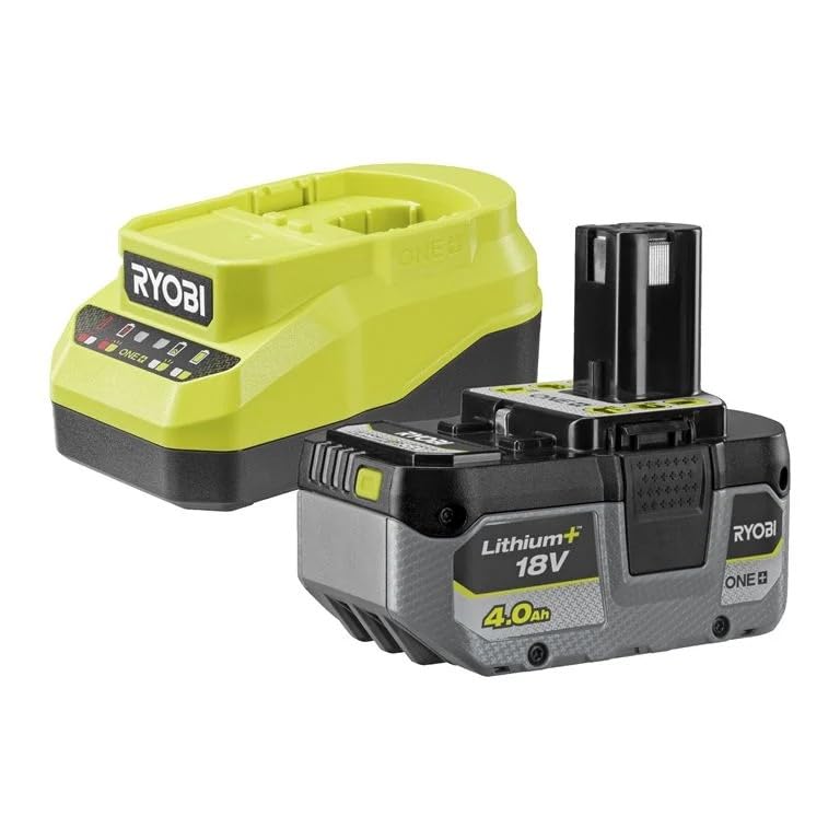 RYOBI Kit Batteria 18V ONE+™ Lithium+™ 4,0 Ah con Caricabatteria Compatto, Compatibile con Tutti gli Utensili 18V ONE+™
