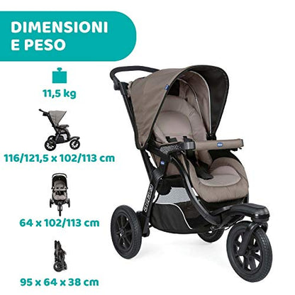 Chicco Trio Activ3 Passeggino Trio 3In1 Sistema Modulare Con Car Kit, Passeggino 3 Ruote, Navicella Neonato E Seggiolino Auto Gruppo 0+, Con Chiusura Pieghevole, Beige, ‎113 x 121.5 x 64 cm, 23.2 Kg