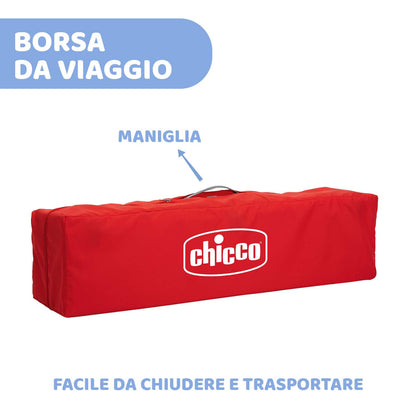 Chicco Open Box Lettino Neonati da Viaggio per Bebè e Bambini dalla Nascita fino a 15 kg, Pieghevole e Compatto, Culla da Campeggio con Tappeto Gioco, Finestre in Rete, 4 Maniglie e Borsa da Viaggio