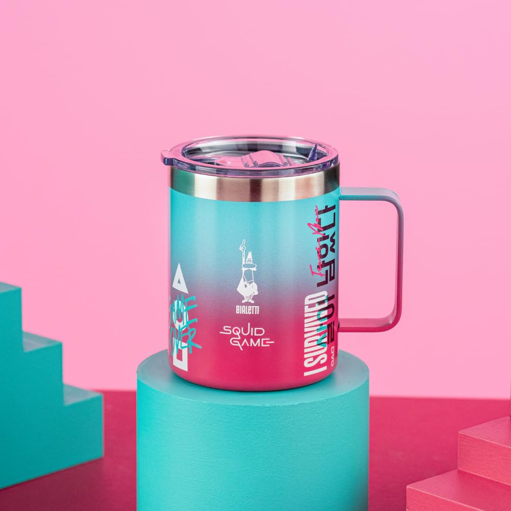 Bialetti Camp Mug Squid Game©, 420ml, Acciaio Inox, Double Wall