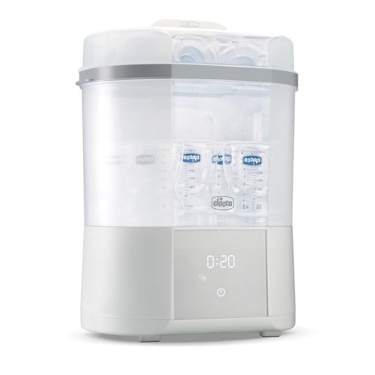 Chicco Sterilizzatore Elettrico, Sterilizzatore Biberon, Tiralatte e Ciuccio, con 3 Configurazioni e 3 Cicli di Utilizzo, Funzione Asciugatura, Adatto al Microonde, Fino a 6 Biberon da 330 ml, Bianco