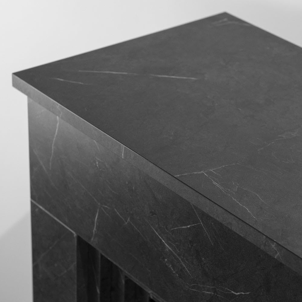 Camino elettrico caminetto da terra BELLINI in legno effetto Marmo Nero Made in Italy L96 x P35 x H96