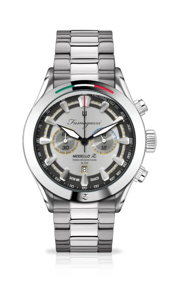 Generico FU280 Orologio da Polso Fumagazzi Modello Z, Silver, Acciaio Inossidabile, ø 44,5 mm, Cronografo al Quarzo, Water Resistant 5 ATM