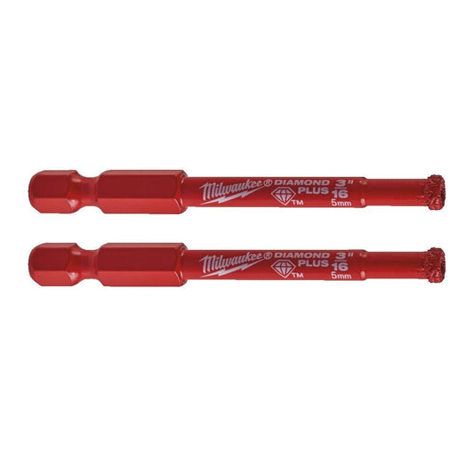 MILWAUKEE 2 Punte Diamantate Ø5mm 3/16" DIAMOND PLUS™ Hex Forare Porcellana/Gres