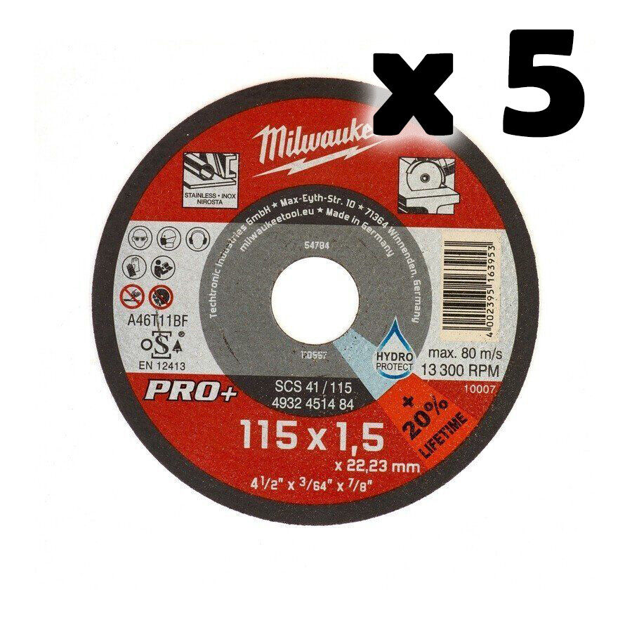 MILWAUKEE 5 Dischi da Taglio Sottile | Metallo Ø115mm x1,5mm per Smerigliatrice