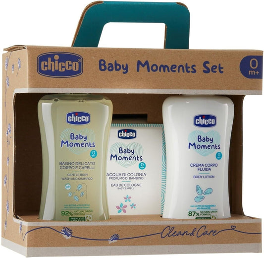 CHICCO Baby Moments Set con Bagno Corpo da 200 ml, Crema Corpo 200 ml, Profumo