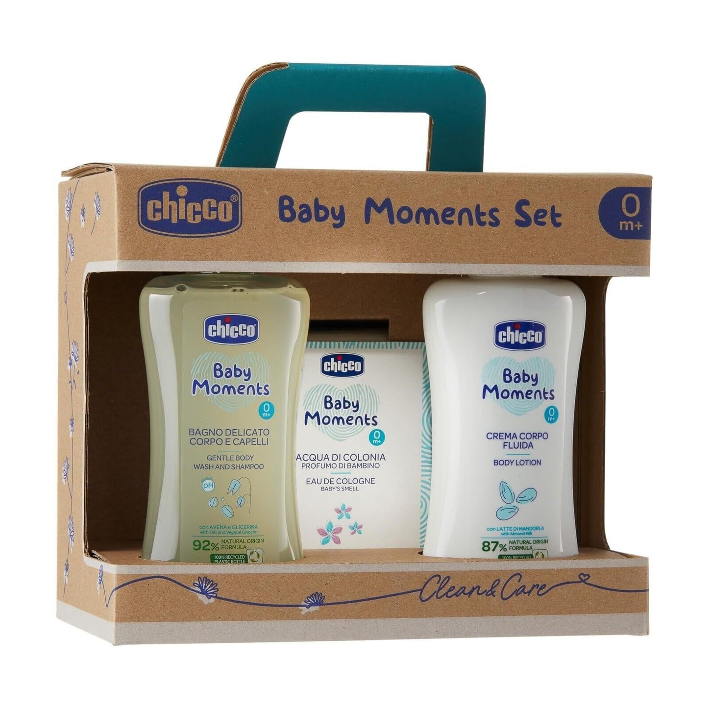 CHICCO Baby Moments Set con Bagno Corpo da 200 ml, Crema Corpo 200 ml, Profumo