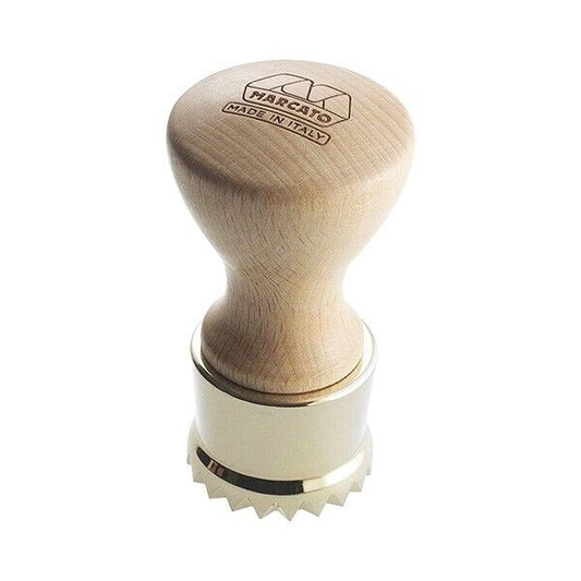 MARCATO Stampo Espulsione Stampino Per Ravioli Tondo Zig Zag Ottone Legno Ø38 mm