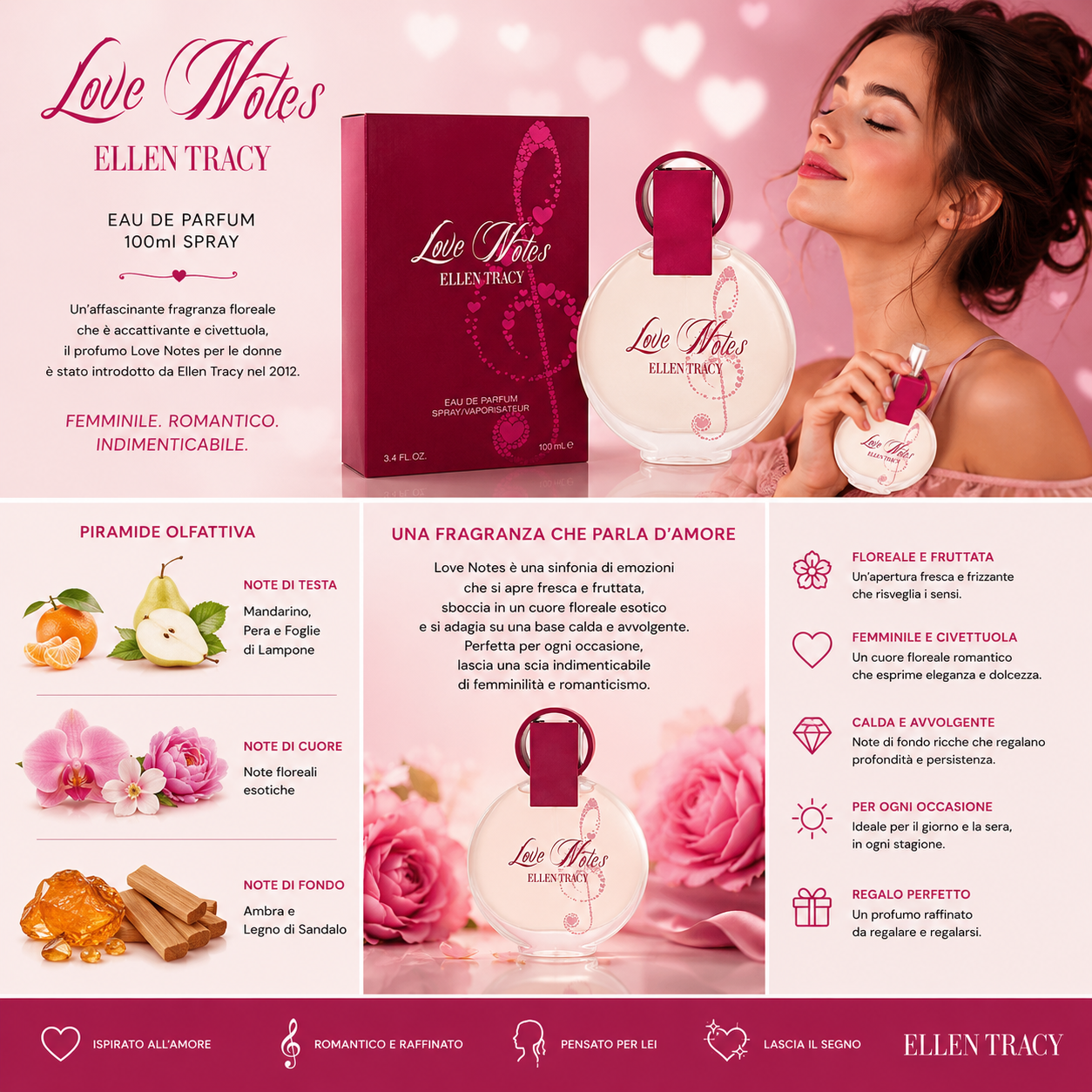Profumo Donna Ellen Tracy Love Notes Eau de Parfum 100ml Spray