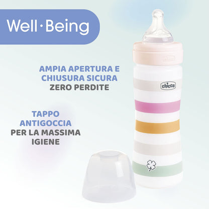 Medium Flow Wellbeing Bottle, with Physio Teat in Soft Silicone and Soft Sense Finish, Anti-Colic, Reduces Regurgitation and Irritability, 250 ml Plastic Bottle, 2 Months+, Girl