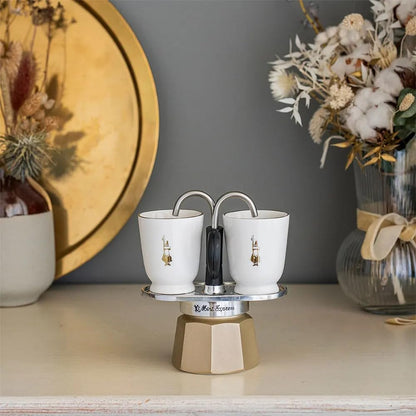 Bialetti Set Mini Express Pure Gold, Moka Caffettiera con 2 Tazzine e dettagli dorati