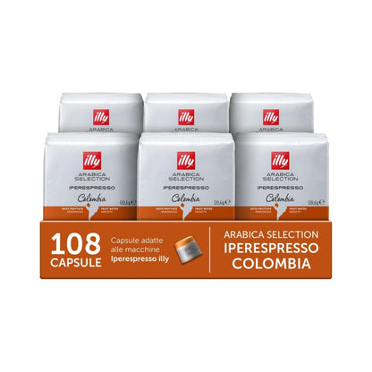 illy, Caffè in Capsule Iperespresso Arabica Selection Colombia, 100% Arabica con Note Fruttate di Agrumi e Frutti Rossi, Gusto dalla Delicata Acidità, 6 Confezioni da 18 (108 Capsule Totali)