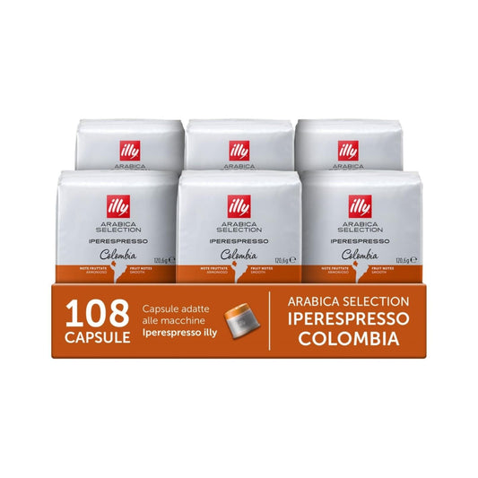 illy, Caffè in Capsule Iperespresso Arabica Selection Colombia, 100% Arabica con Note Fruttate di Agrumi e Frutti Rossi, Gusto dalla Delicata Acidità, 6 Confezioni da 18 (108 Capsule Totali)