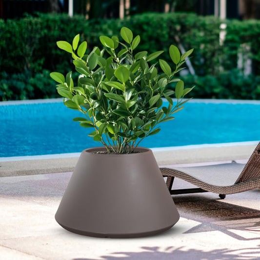 DIVINA GARDEN Vaso in resina da esterno interno per piante tondo conico design d.60x35h Stromboli Tortora