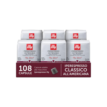 illy, Caffè all'Americana in Capsule Iperespresso Tostato INTENSO, 100% Arabica con Note di Cacao e Frutta secca, Gusto Pieno e Corposo, 6 Confezioni da 18 (108 Capsule Totali)