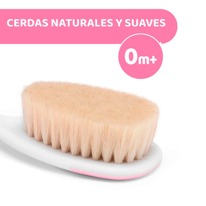 Chicco Set Spazzola e Pettine Capelli per Bambini, Spazzola Neonati con Morbide Setole Naturali, Pettine con Punte Arrotondate, Impugnatura Antiscivolo - Accessori Neonato 0+ Mesi, Rosa