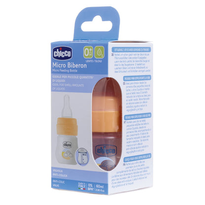 CHICCO Microbiberon Graduato da 60 ml, per Piccole Quantità di Latte o Altri Liquidi, Con Tettarella in Morbido Silicone Inodore e Insapore, Riduce Rigurgiti e Singhiozzi, 60 ml, 0 Mesi+, Arancione