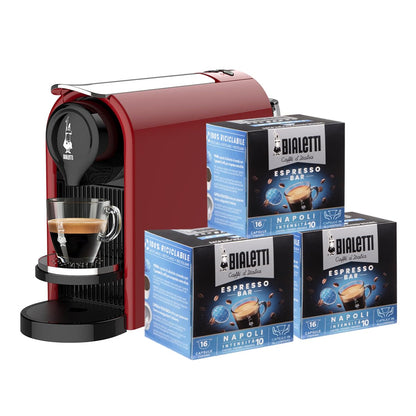Bialetti Gioia Plus, Macchina Caffè Espresso Alluminio, 48 Capsule Incluse, Rosso
