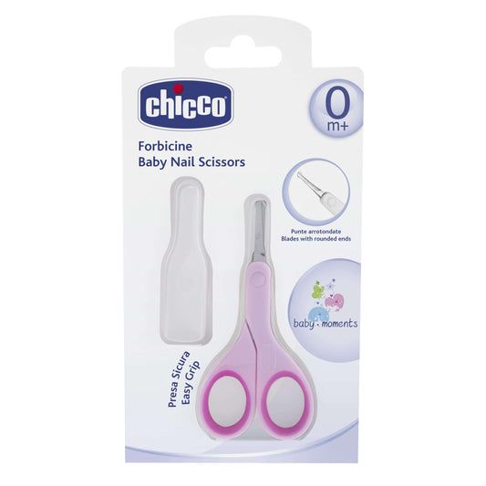 Chicco Forbicine Unghie per Neonati e Bambini, Forbicine in Acciaio Inox con Lame Ricurve e Punte Arrotondate, Cappuccio Protettivo, Impugnatura in Gomma Antiscivolo - Accessori Neonato 0+ Mesi