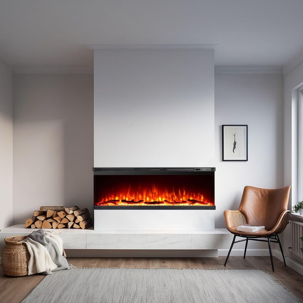 Camino elettrico da parete caminetto a incasso 3 Lati BOSTON100 L101,6 x P20 x H44