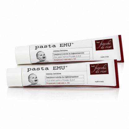 confezioni di Fiocchi di riso Pasta EMU® Crema Lenitiva con Aloe Vera e Omega 3, 6 e 9, per Pelli Sensibili