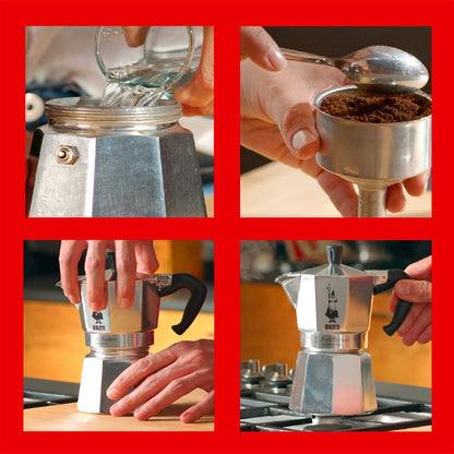 Bialetti Caffettiera Moka Express 2 Tazze, Manico anti scottatura, Non adatta a induzione, (90 ml), Alluminio