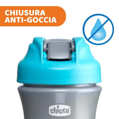 Chicco Pop-up Cup, Bicchiere Antigoccia per Bambini, Pratica Apertura, Beccuccio in Silicone, Chiusura Ermetica, Facile da Trasportare, Bicchiere per Bambini 2 Anni, Capacità 350 ml, Azzurro