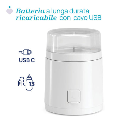 Chicco Scaldabiberon Portatile Multifunzione con Sterilizzatore, Autosterilizzante, Riscaldamento Rapido Latte e Sterilizzazione Ciucci, Batteria USB-C, 7 Adattatori Inclusi, Chicco e Altri,Senza Fili