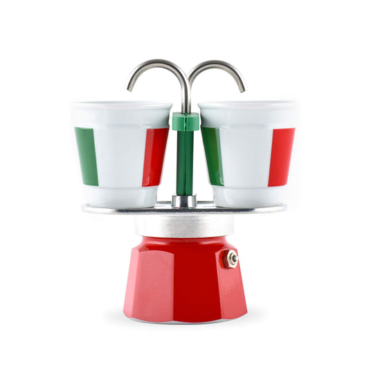 Bialetti 6196 Caffettiera Mini Express Italia 2 Tazze + 2 Bicchierini, Alluminio, 2 Cups