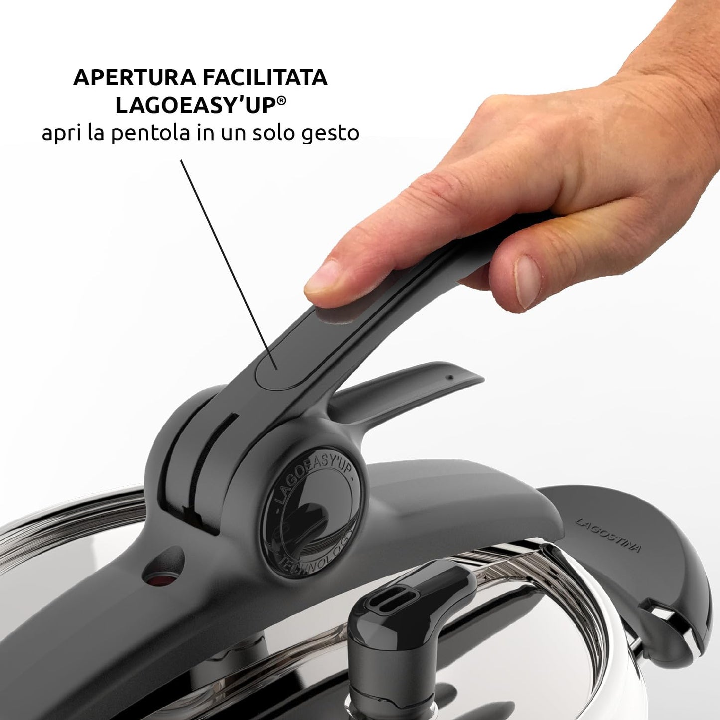 Lagostina Mia Pentola a Pressione 7 L in Acciaio Inox 18/10 Ø 22 cm, Pentola Induzione e Gas, Coperchio con Apertura Facilitata, Fondo a tre Strati, Lavabile in Lavastoviglie