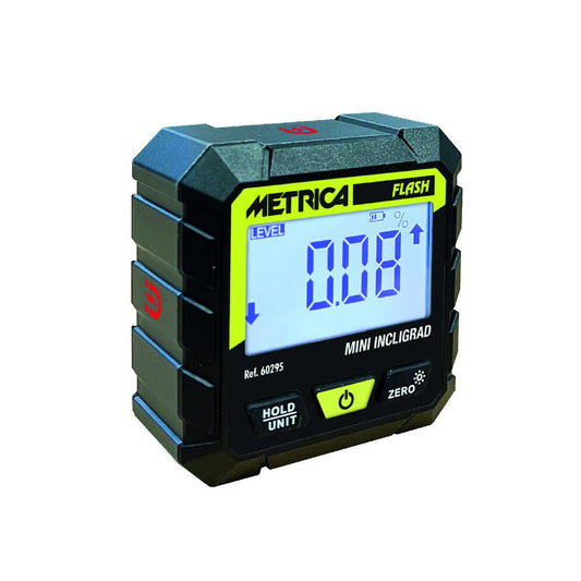 Metrica Mini Incligrad 60295 Inclinometro Digitale, Display LCD Retroilluminato, Magnetico 4 Lati, Precisione ±0,2°, Batteria Ricaricabile USB-C