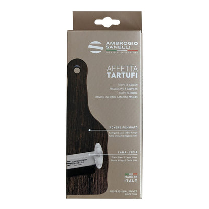 Sanelli Ambrogio, Affettatartufi in Legno di Rovere Fumigato, con Lama Liscia Regolabile in Acciaio Inox, Resistente, per Tagli Precisi, Accessori Cucina Professionali Made in Italy