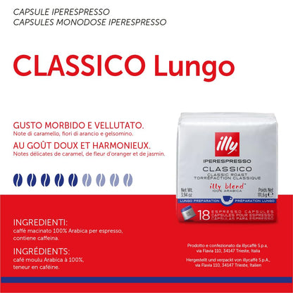 illy Capsule Caffè Iperespresso Tostato CLASSICO Lungo, 6 Confezioni da 18 Capsule, Totale 108 Capsule