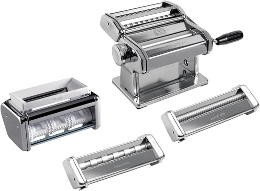 Marcato Multipast Macchina per Pasta Manuale Acciaio Cromato con Accessori : Ravioli, Spaghetti e Reginette