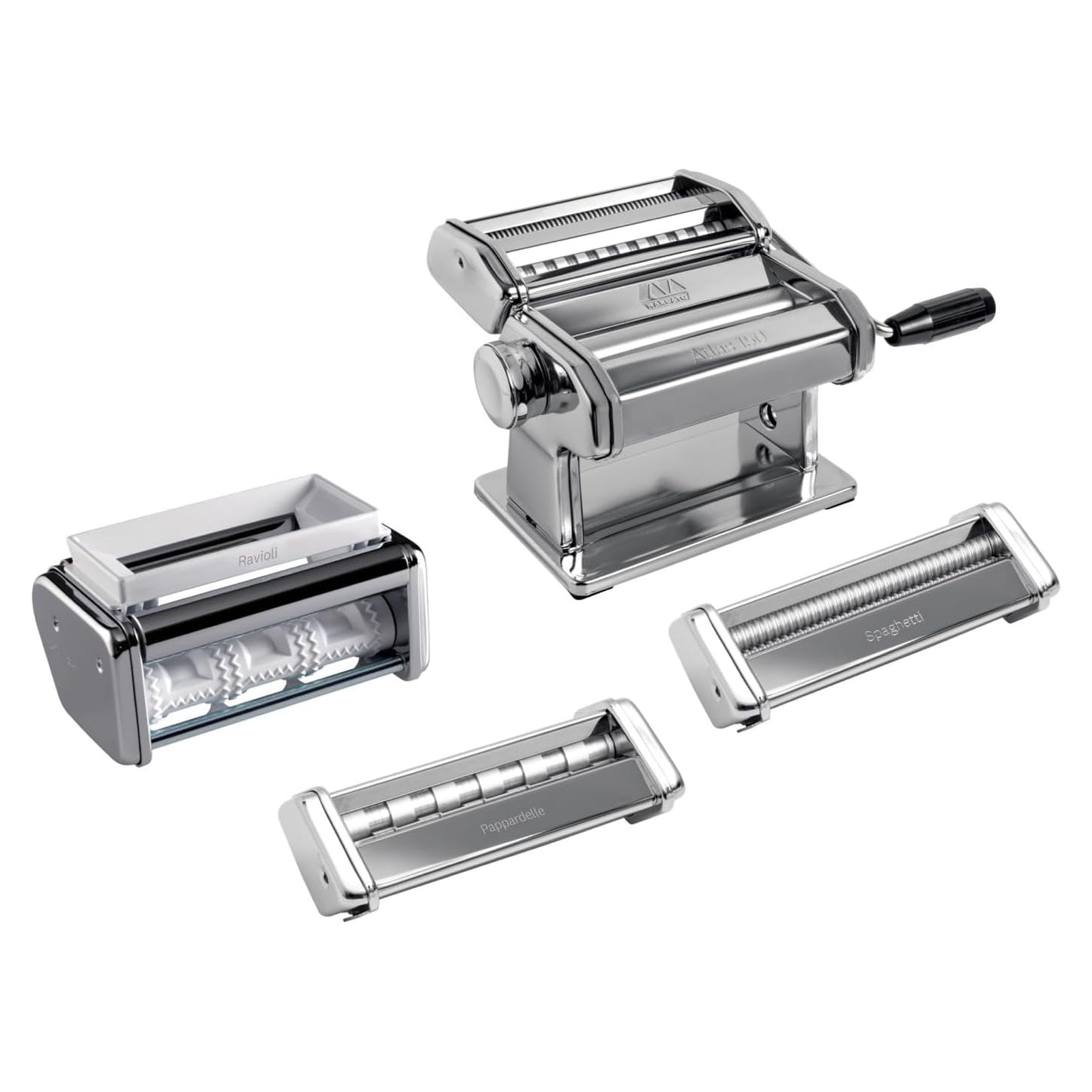 Marcato Multipast Macchina per Pasta Manuale Acciaio Cromato con Accessori : Ravioli, Spaghetti e Reginette