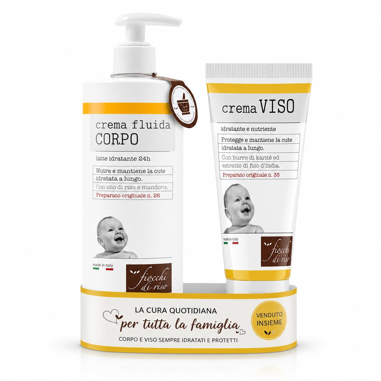 Fiocchi di Riso Crema Fluida Corpo, Latte Idratante 24h, con Olio di Riso e Mandorle, per Pelle Sensibile di Neonati e Bambini, 140 ml